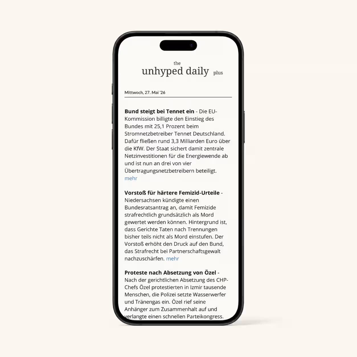 Beispielausgabe von The Unhyped Daily